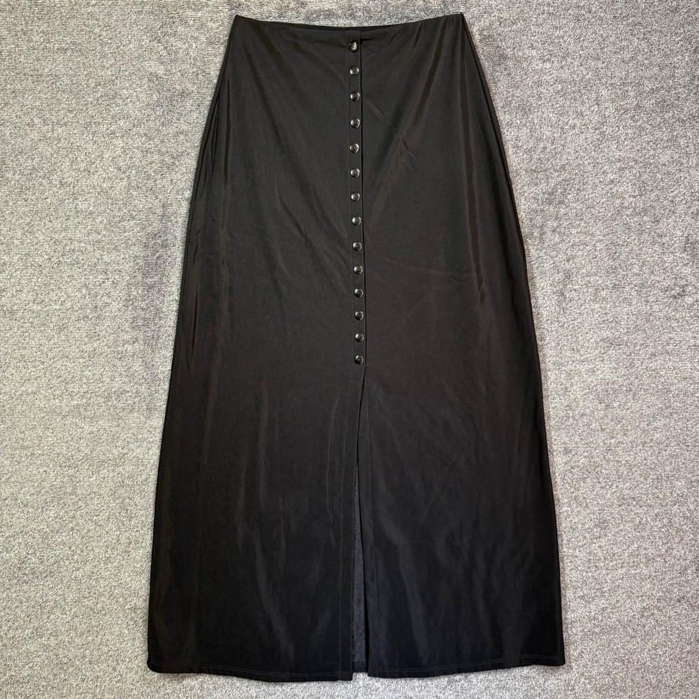 Vintage EZ Town Skirt Size M USA Black Button Front Maxi Slit